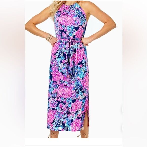Lilly Pulitzer Bingham Midi Turtle Amazement midi - maxi Dress, Large - Picture 1 of 8